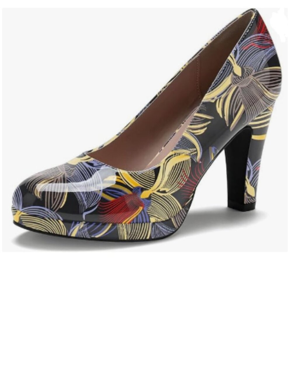 miss left Graffiti Low Platform Chunky High Heel Slip On Closed Round Toe Pump